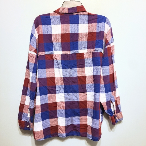 5/$30 Old Navy Boyfriend Shirt Red & Blue Checkered Button Down Plaid XL Shirt - Picture 4 of 6